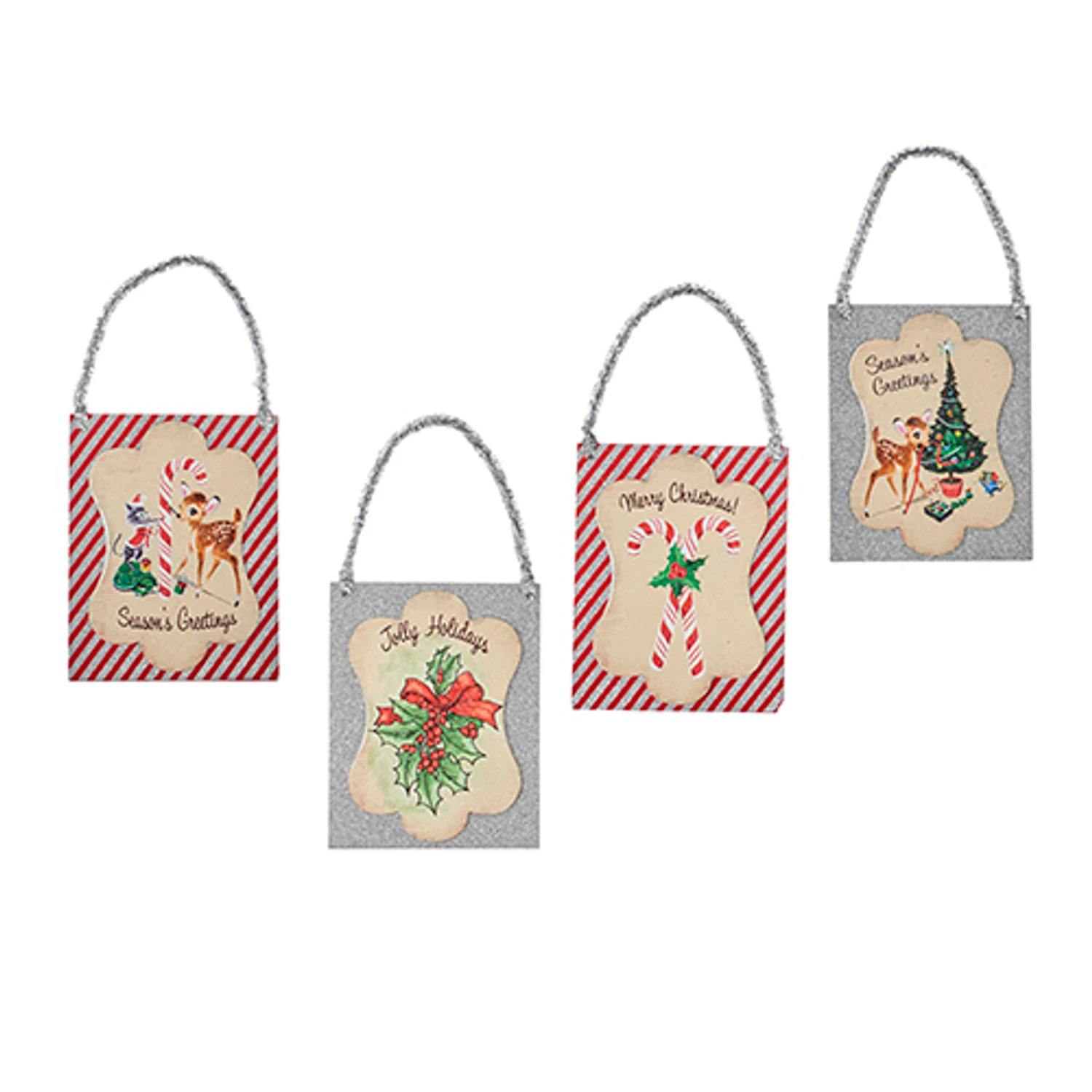 Raz 9.5" Set Of 4 Vintage Inspired Postcard With Tinsel Christmas Ornament 4216149 2 Raz 9.5" Set Of 4 Vintage Inspired Postcard With Tinsel Christmas Ornament 4216149 - Image 2