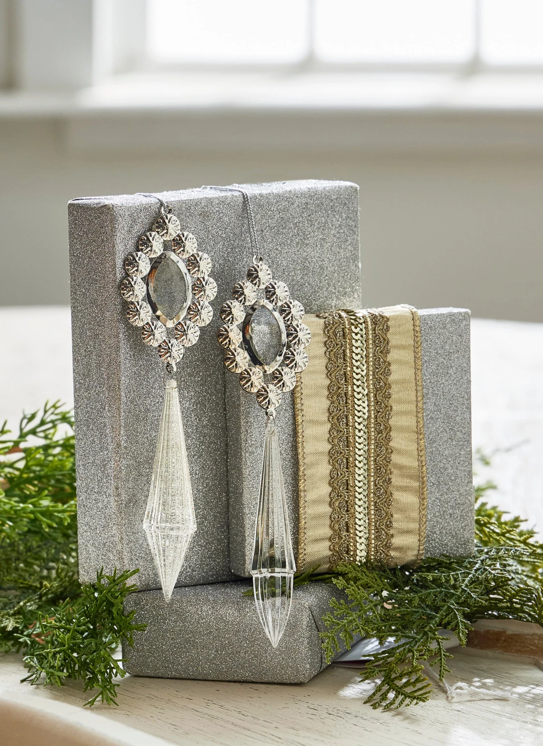 Raz 7" Crystal Drop Christmas Ornament Set Of 2 4312511 1 Raz 7" Crystal Drop Christmas Ornament Set Of 2 4312511