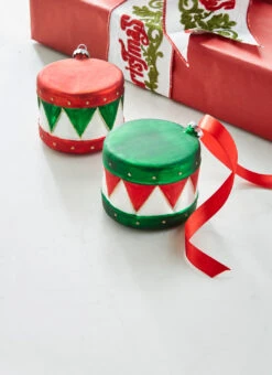 Raz 3.5" Red And Green Drum Glass Christmas Ornament 4322900