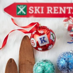 Raz 5" Large SKI Glass Ball Christmas Ornament 4324516