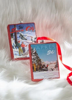 Raz 5" Set Of 2 Vintage Ski Glass Christmas Ornament 4324518
