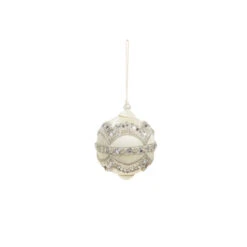 Raz 4" Silver Or Ivory Jewel And Wrapped Thread Ball Christmas Ornament 4327325 -Online Christmas Decoration 4327325b 40051.1685026686
