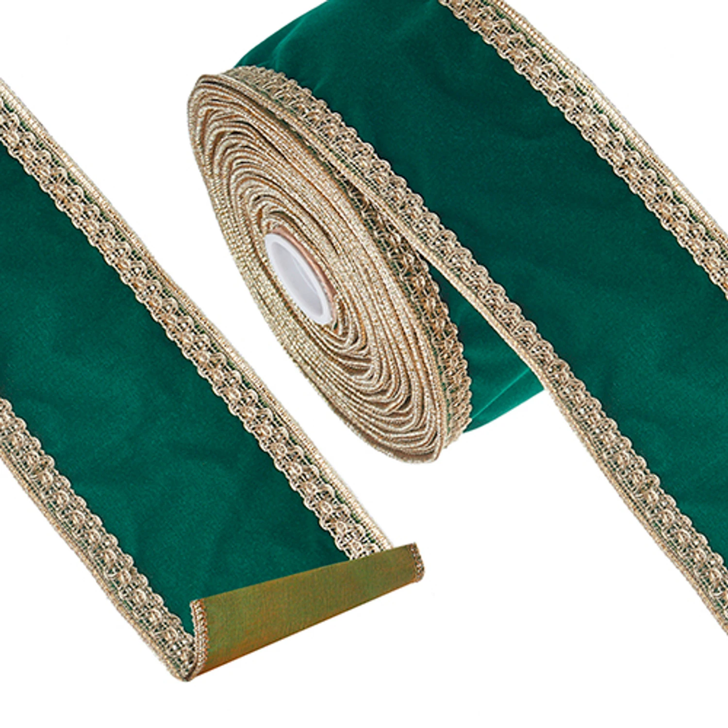 Raz 4" Green And Gold Trim Velvet Wired Christmas Ribbon R4227734