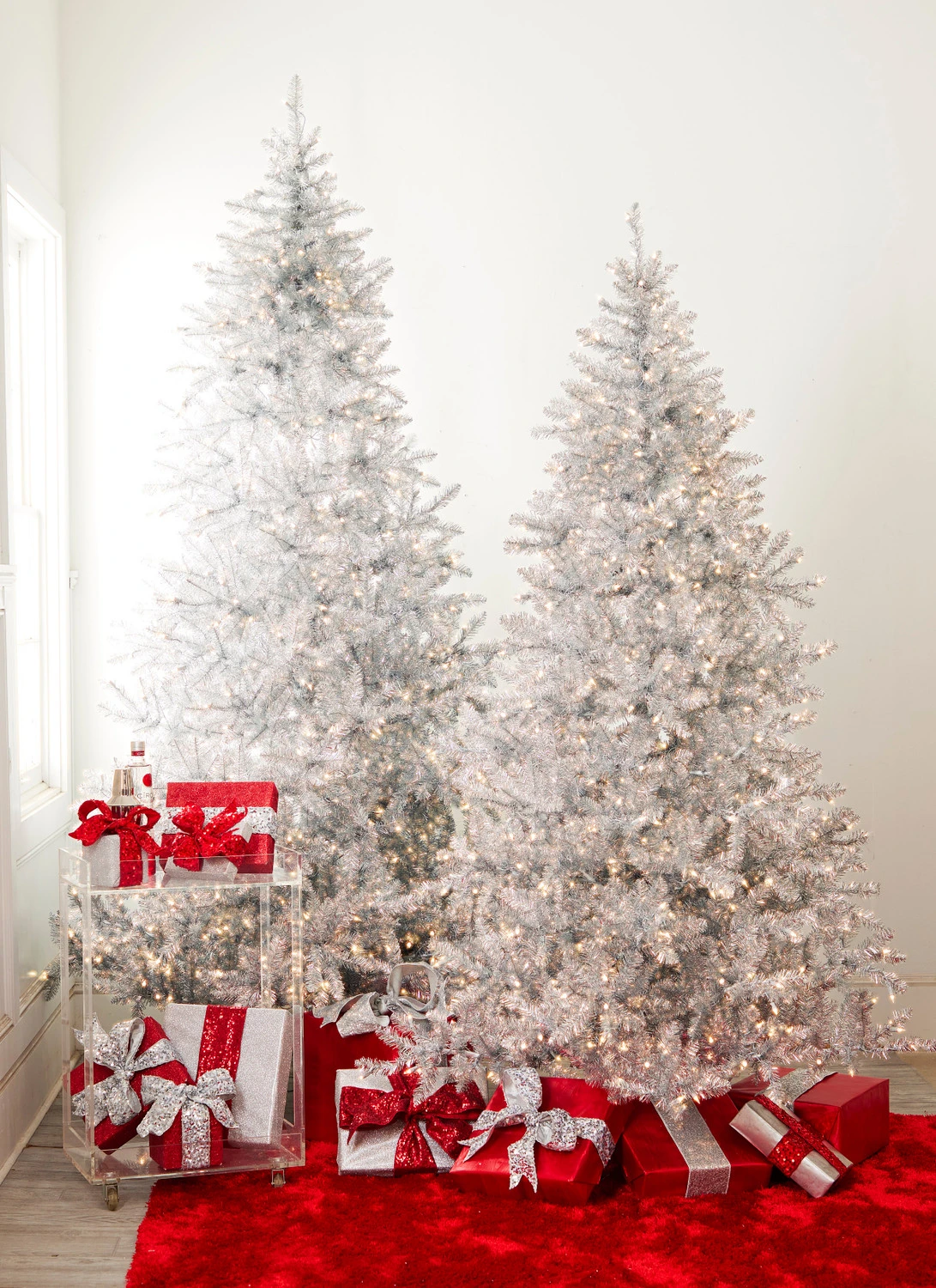 Raz 7.5' Or 9' Silver Tinsel Christmas Tree With Forever Lit Clear Lights 1 Raz 7.5' Or 9' Silver Tinsel Christmas Tree With Forever Lit Clear Lights