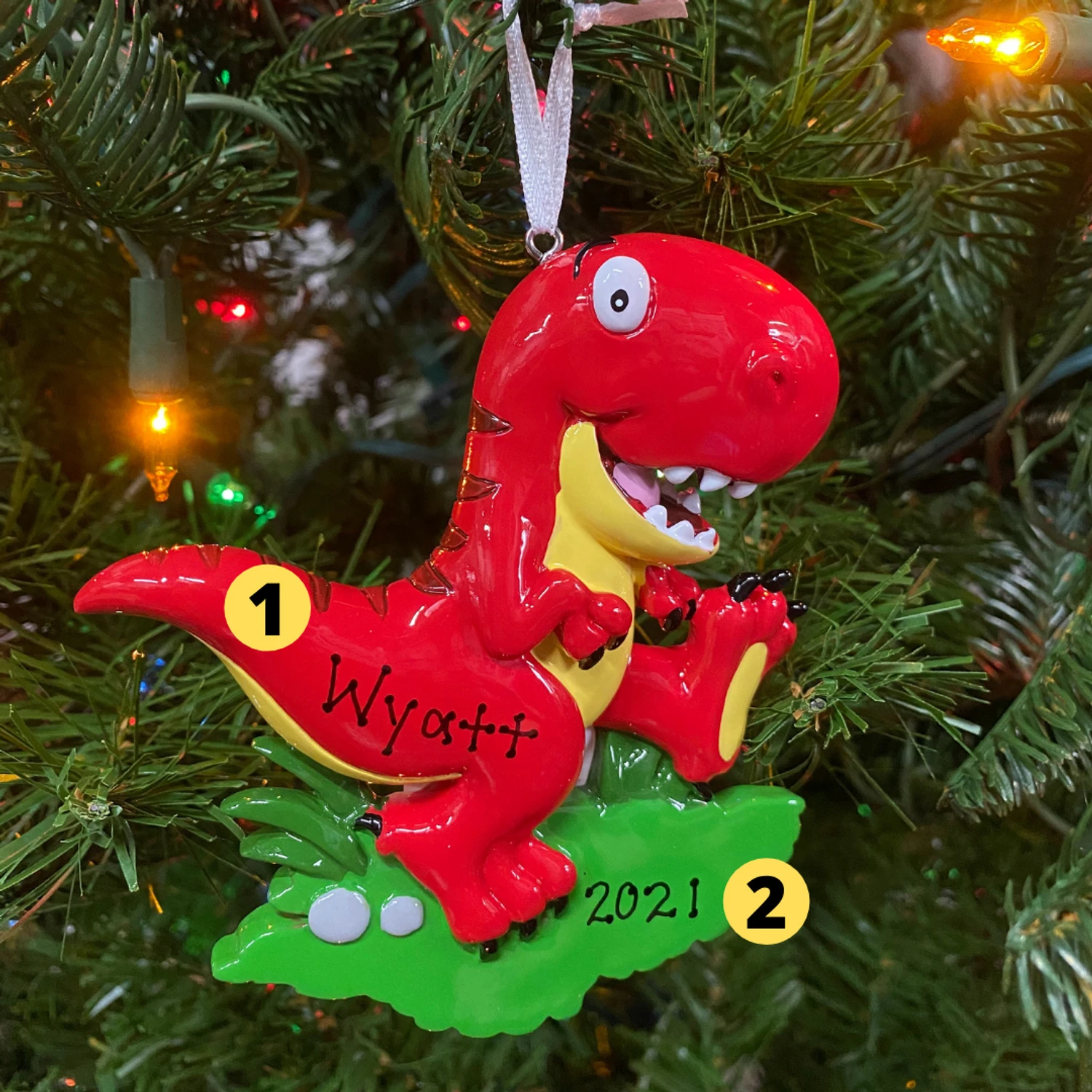 Red T-Rex Dinosaur Personalized Christmas Ornament OR816-A 1 Red T-Rex Dinosaur Personalized Christmas Ornament OR816-A