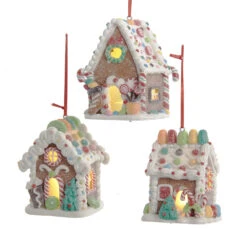 Kurt Adler 3.75" LED Lighted Claydough Candy Gingerbread House Christmas Ornament D4043