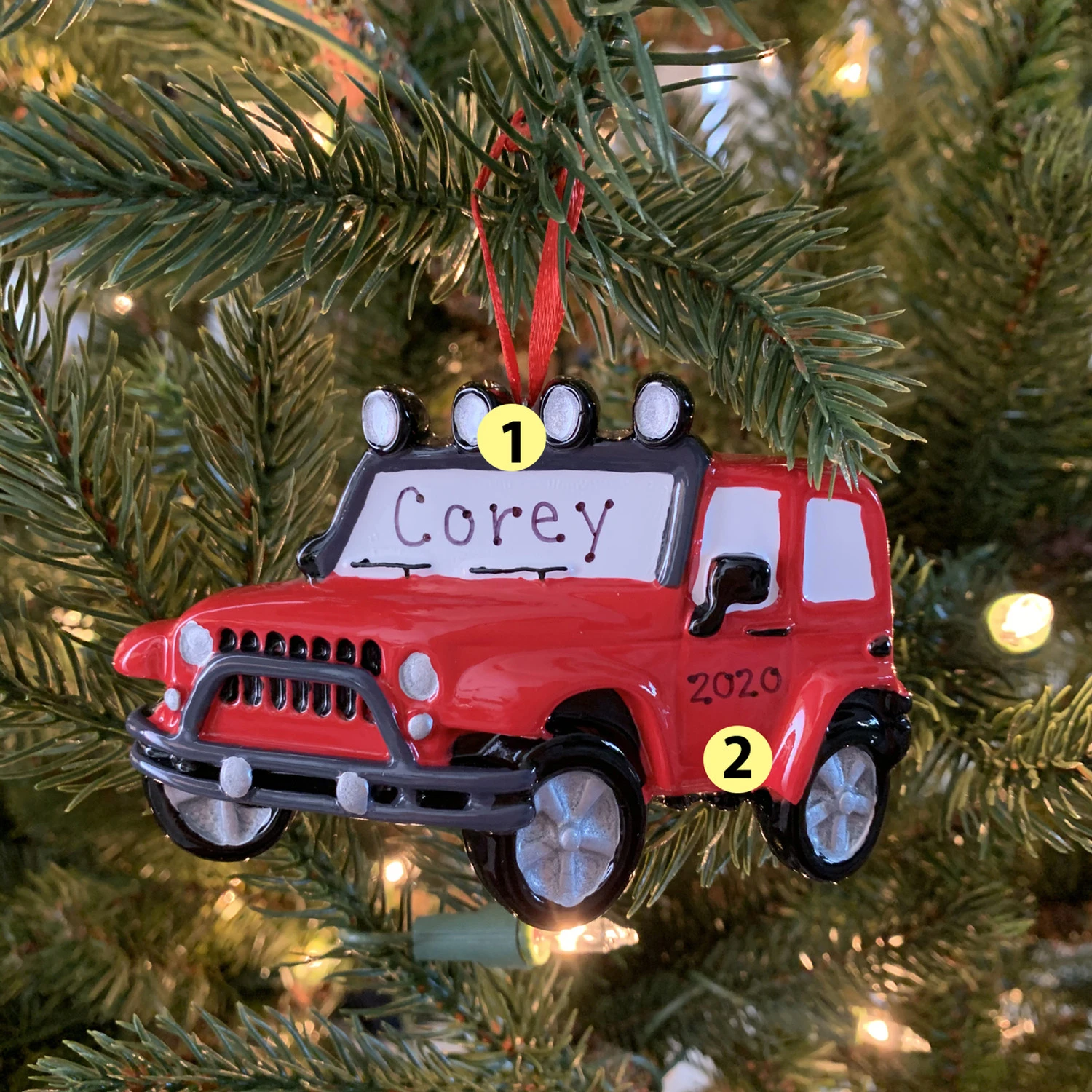 Red Jeep Personalized Christmas Ornament OR1763 1 Red Jeep Personalized Christmas Ornament OR1763