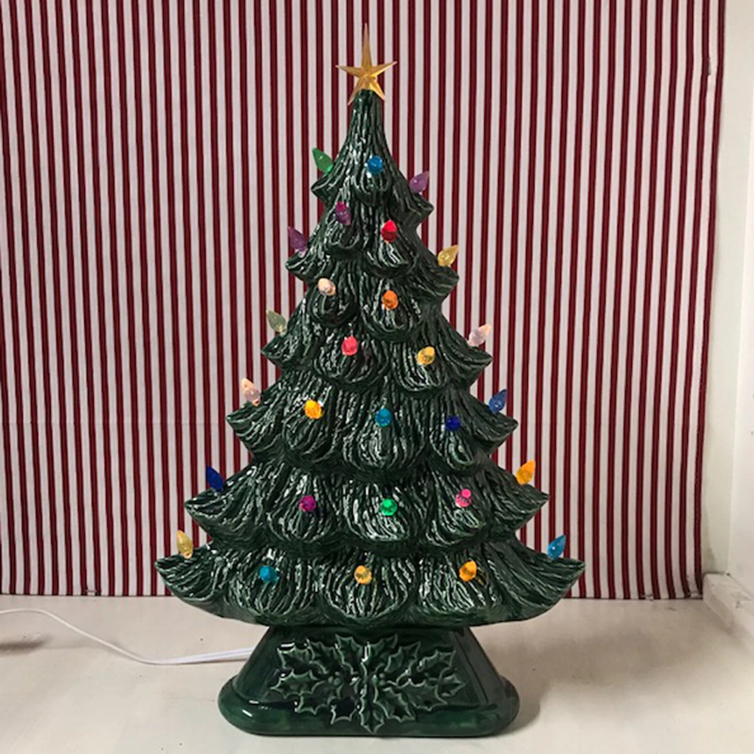 Large Flat Ceramic Lighted Window Or Mantel Christmas Tree 19" 1 Large Flat Ceramic Lighted Window Or Mantel Christmas Tree 19"